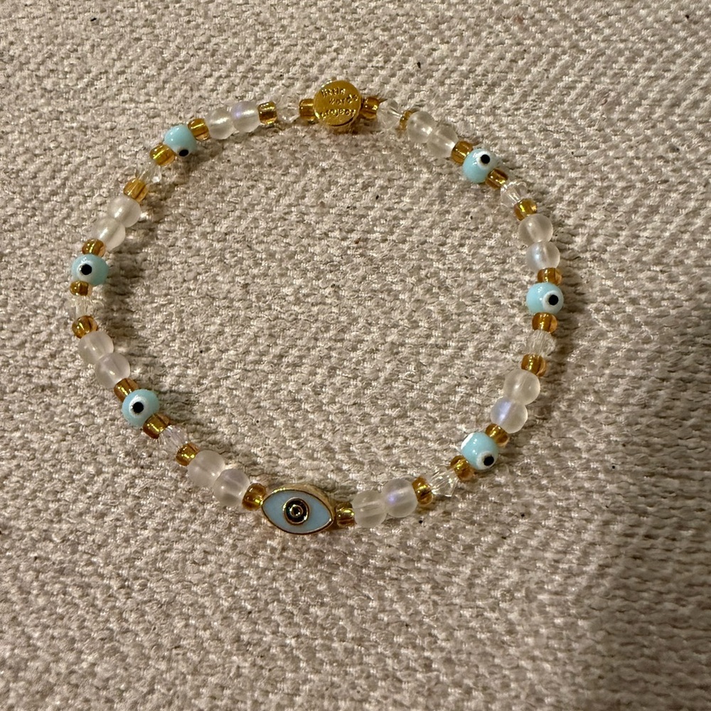 Gold and Blue Evil Eye Little Words Project Bracelet